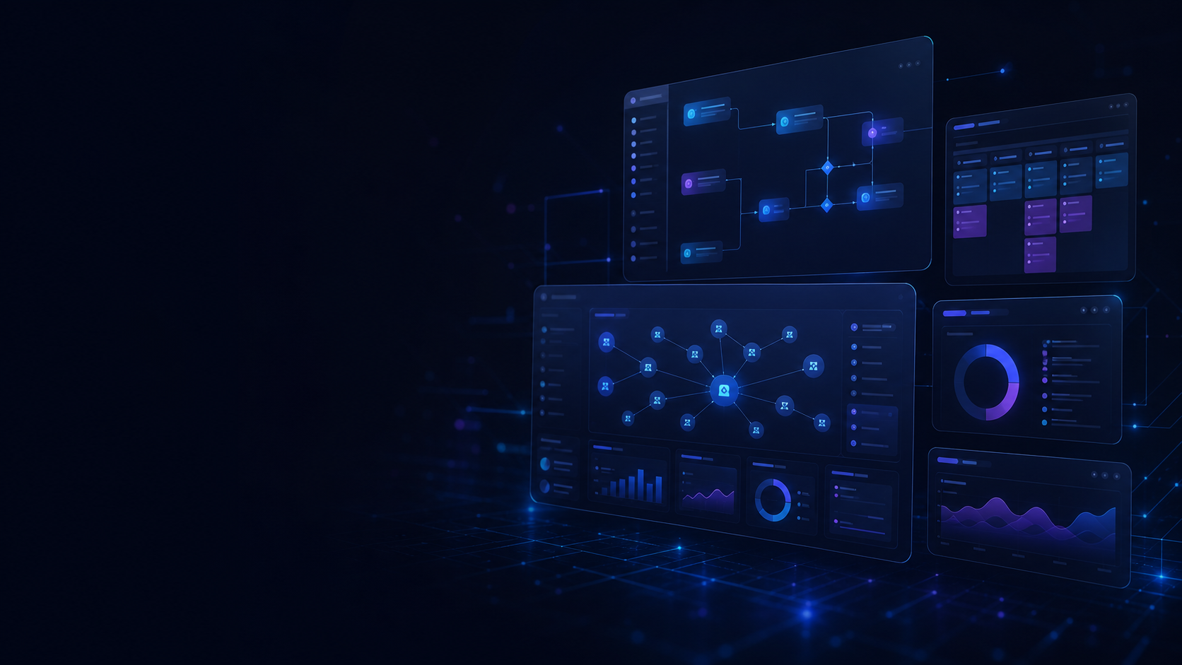 Painel digital com módulos de dados e automação conectados